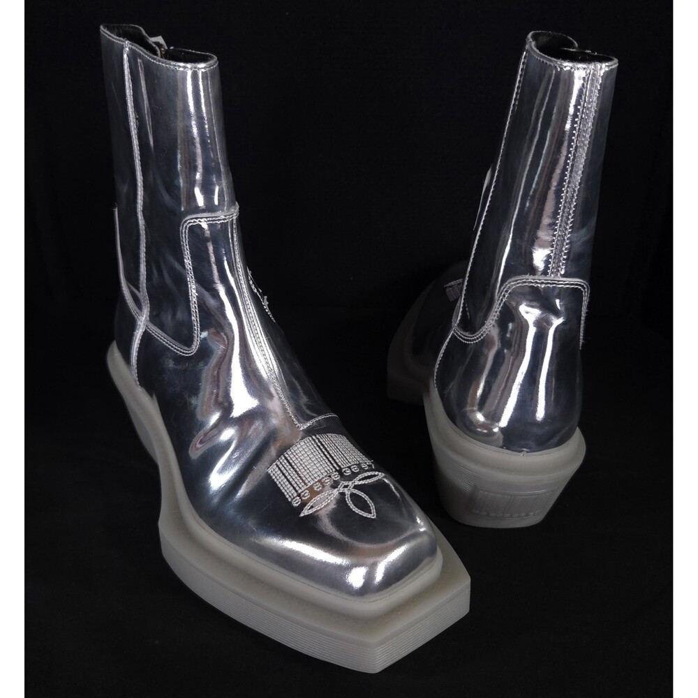 VTMNTS Ankle Cowboy Boots US 8 EU 38 Womens Silver Mirror Leather $1350